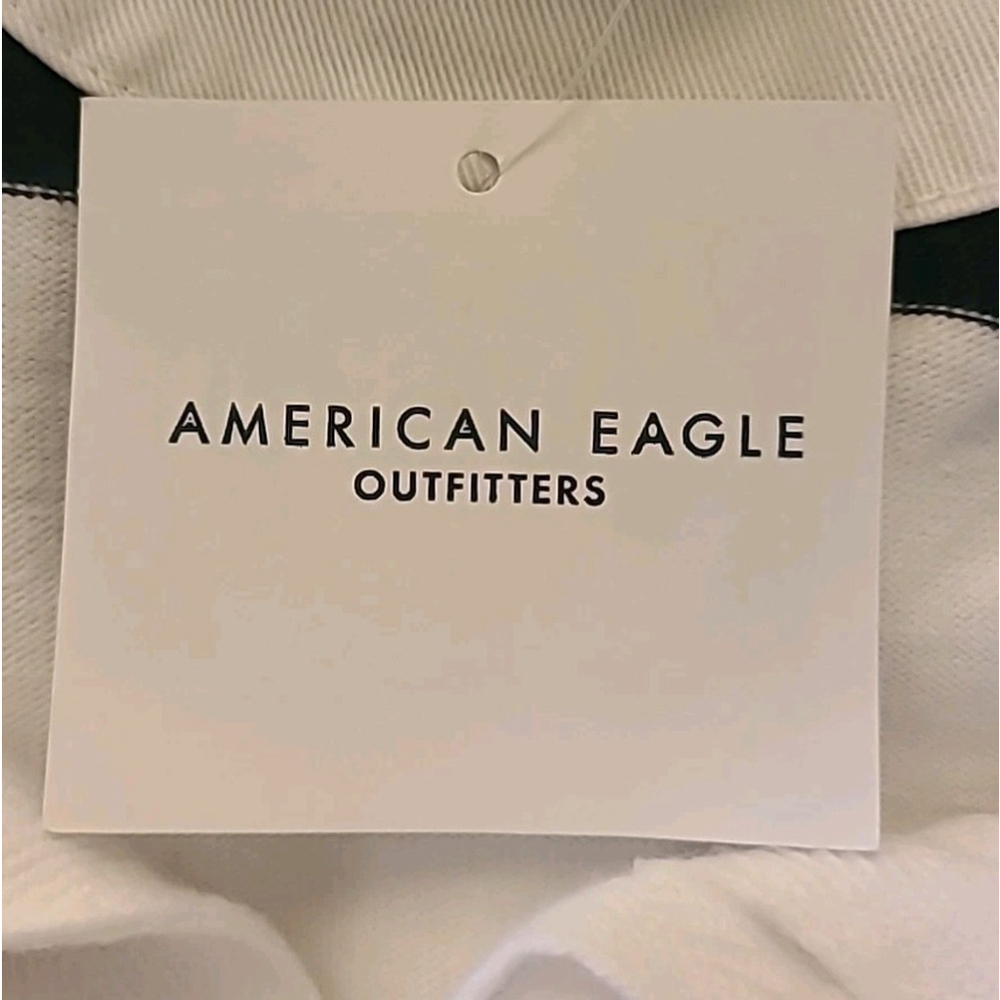 American Eagle Super Soft Long Sleeve Rugby Polo Size Medium Blue White Striped - Picture 8 of 13